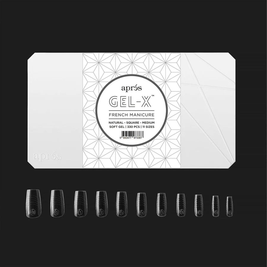 Apres French Manicure Gel-X Tips (Natural Square Medium) 330pcs Box - 10 Sizes
