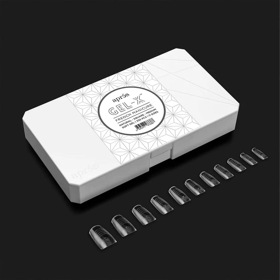 Apres French Manicure Gel-X Tips (Natural Square Medium) 330pcs Box - 10 Sizes