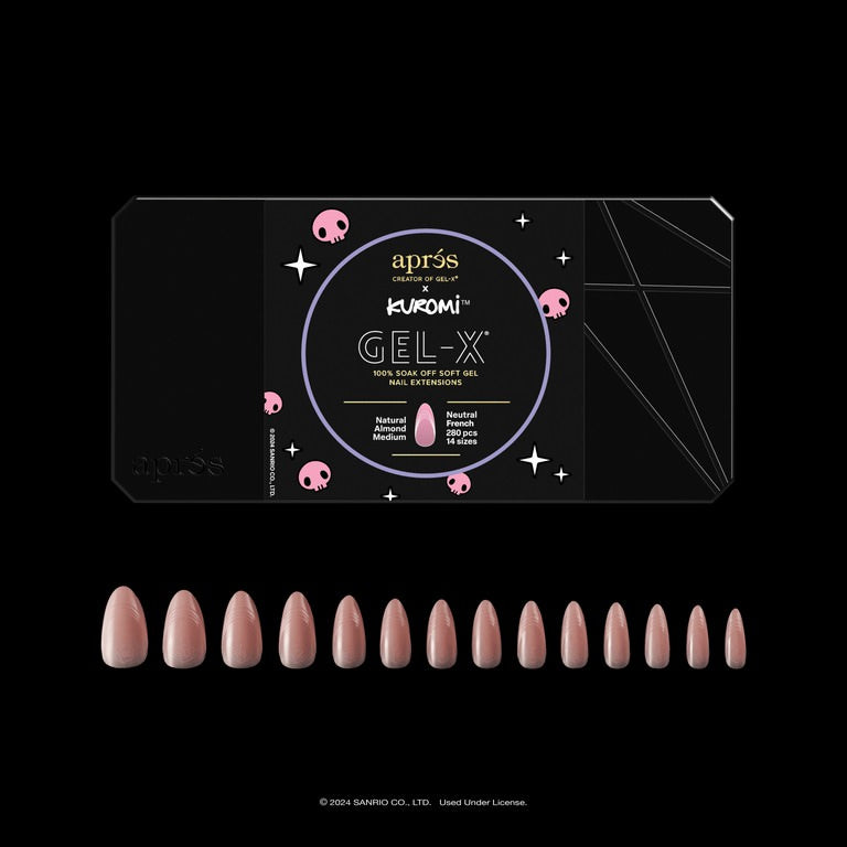 Apres Kuromi Neutral French Gel-X Tips 2.0 (Natural Almond Medium) 280pcs Box - 14 Sizes
