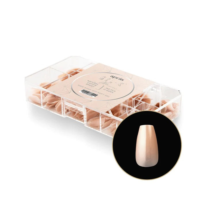 Apres Neutrals Alex Gel-X Tips (Natural Coffin Short) 150pcs Box - 11 Sizes