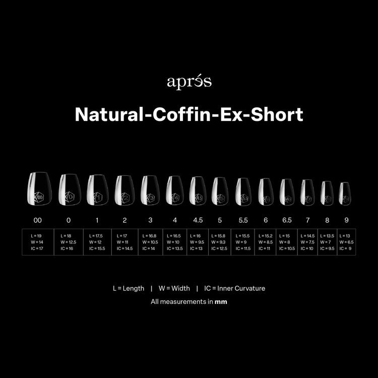 Apres Gel-X Tips 2.0 (Natural Coffin Extra Short) 600pcs Box - 14 Sizes