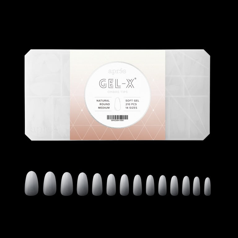 Apres Ombre Gel-X Tips (Natural Round Medium) 210pcs Box - 14 Sizes