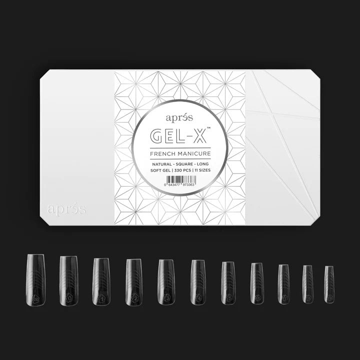 Apres French Manicure Gel-X Tips (Natural Square Long) 330pcs Box - 10 Sizes