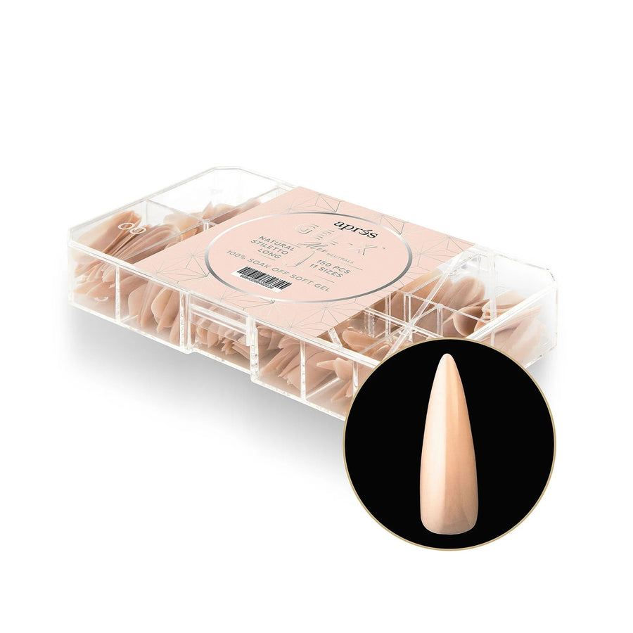 Apres Neutrals Alex Gel-X Tips (Natural Stiletto Long) 150pcs Box - 11 Sizes