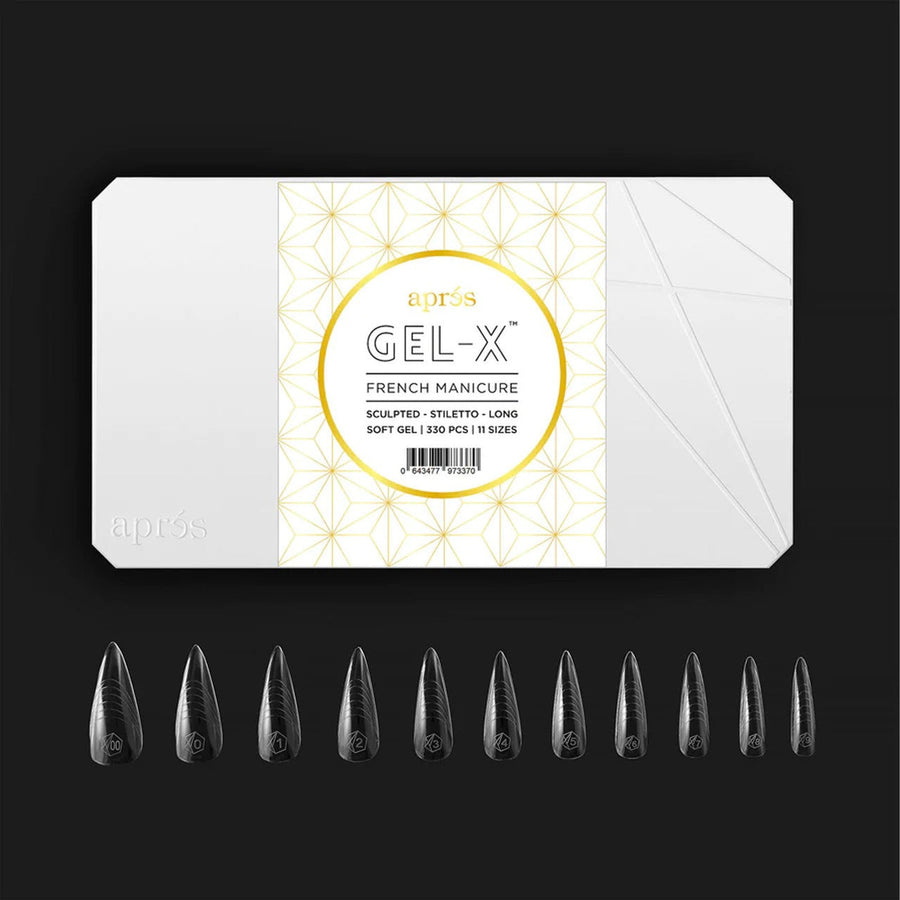 Apres French Manicure Gel-X Tips (Sculpted Stiletto Long) 330pcs Box - 10 Sizes