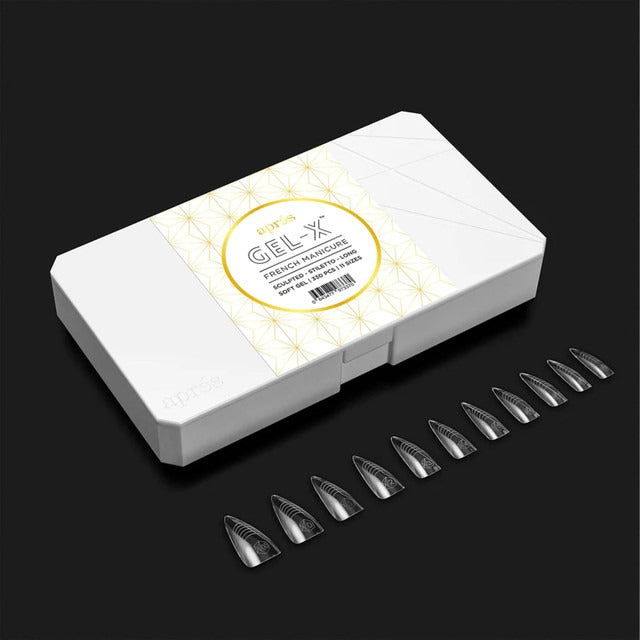 Apres French Manicure Gel-X Tips (Sculpted Stiletto Long) 330pcs Box - 10 Sizes