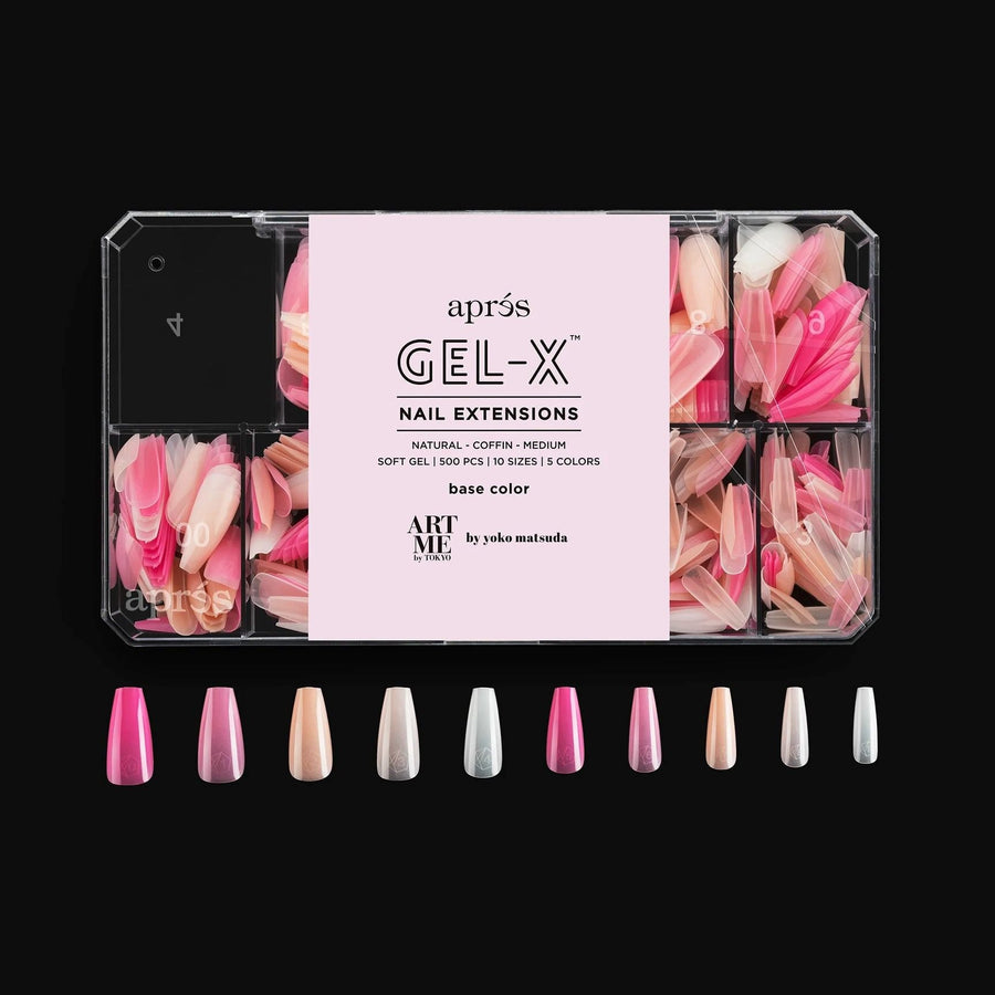 Apres ArtMe Gel-X Tips - Base Colour (Natural Coffin Medium) 500pcs Box - 10 Sizes