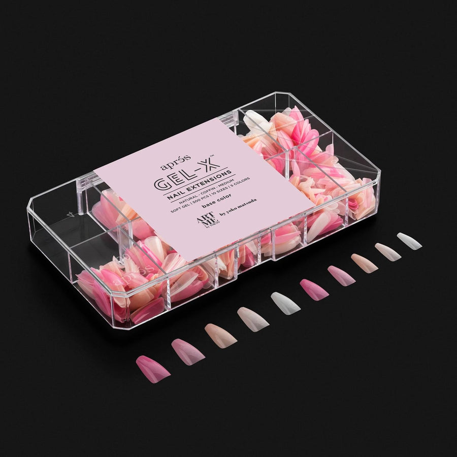 Apres ArtMe Gel-X Tips - Base Colour (Natural Coffin Medium) 500pcs Box - 10 Sizes