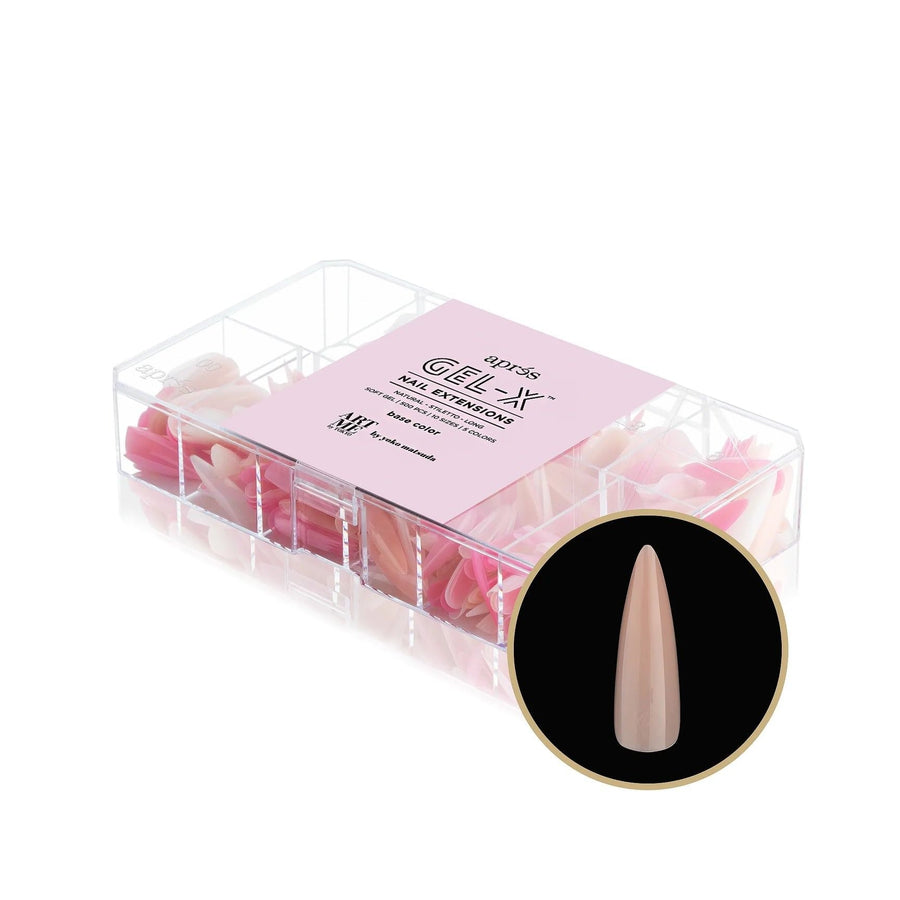 Apres ArtMe Gel-X Tips - Base Colour (Natural Stiletto Long) 500pcs Box - 10 Sizes
