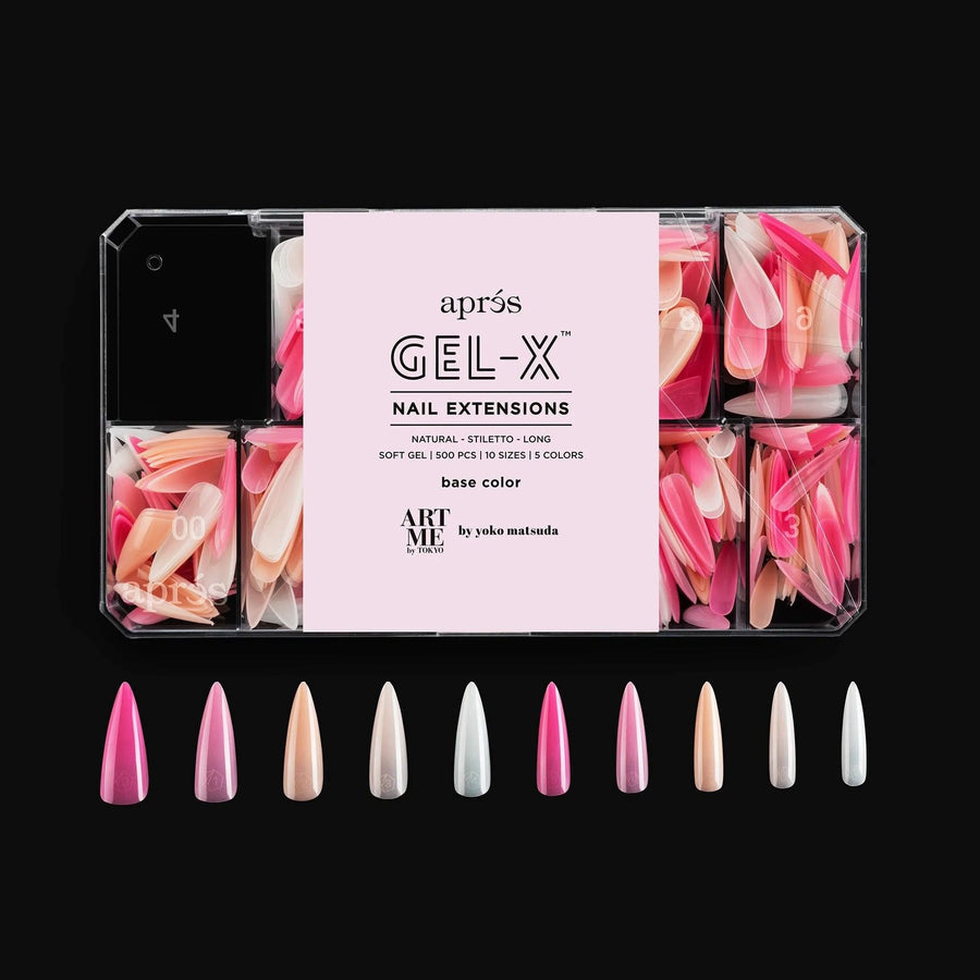 Apres ArtMe Gel-X Tips - Base Colour (Natural Stiletto Long) 500pcs Box - 10 Sizes