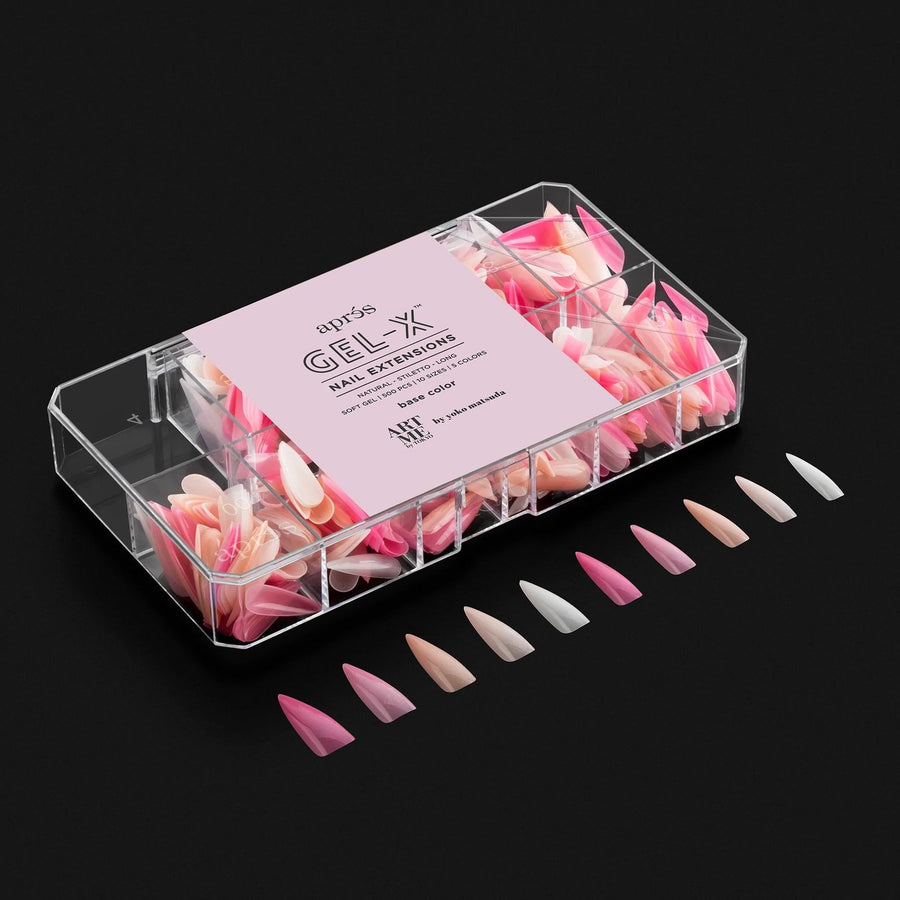 Apres ArtMe Gel-X Tips - Base Colour (Natural Stiletto Long) 500pcs Box - 10 Sizes