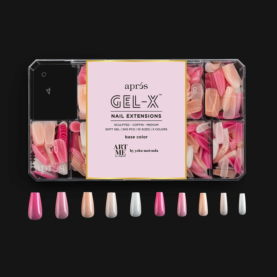 Apres ArtMe Gel-X Tips - Base Colour (Sculpted Coffin Medium) 500pcs Box - 10 Sizes