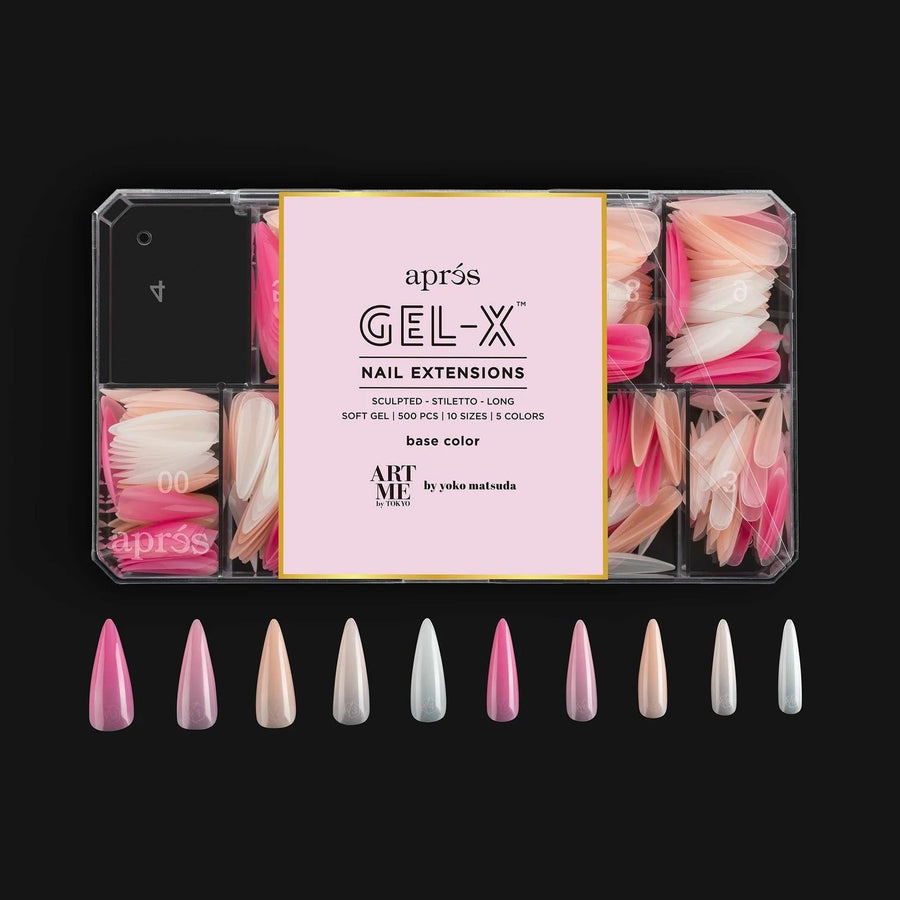 Apres ArtMe Gel-X Tips - Base Colour (Sculpted Stiletto Long) 500pcs Box - 10 Sizes