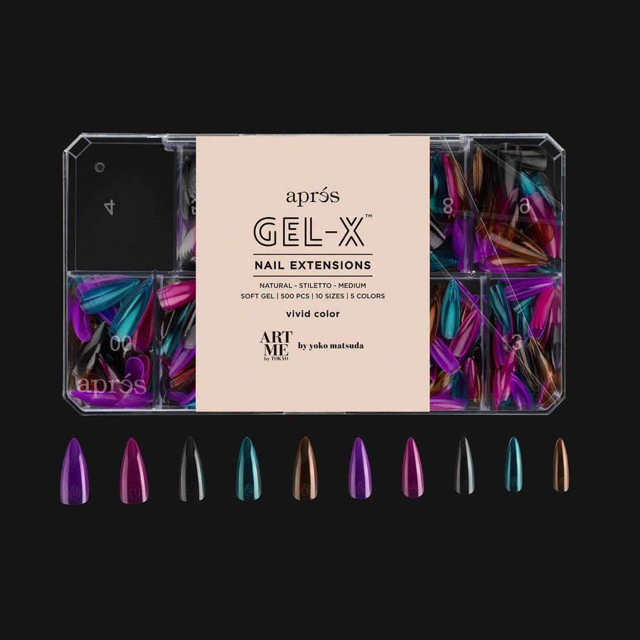 Apres ArtMe Gel-X Tips - Vivid Colour (Natural Stiletto Medium) 500pcs Box - 10 Sizes