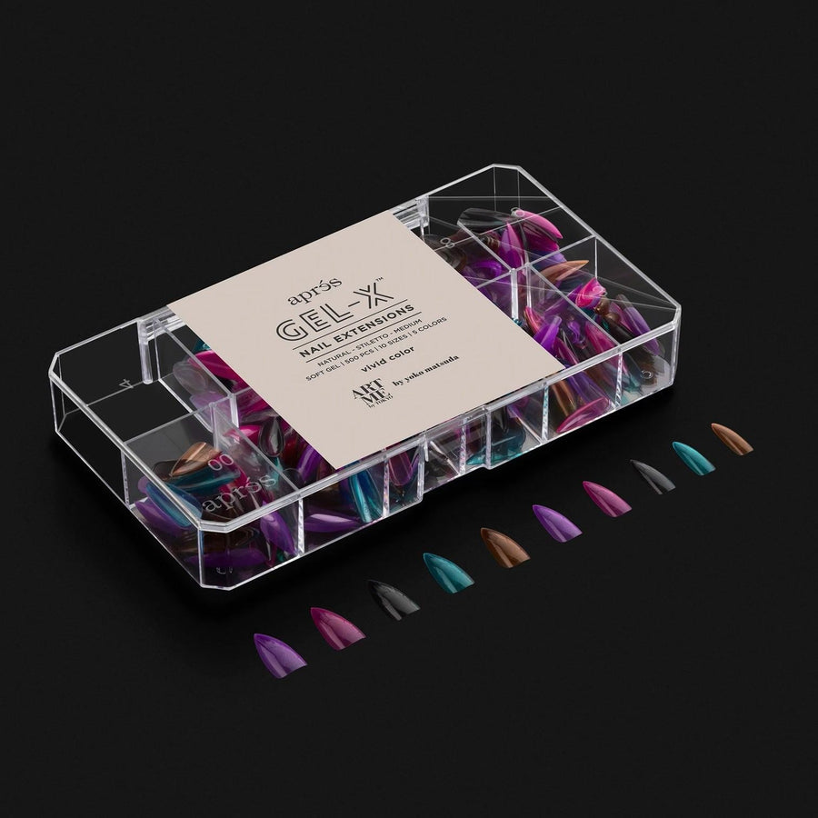 Apres ArtMe Gel-X Tips - Vivid Colour (Natural Stiletto Medium) 500pcs Box - 10 Sizes