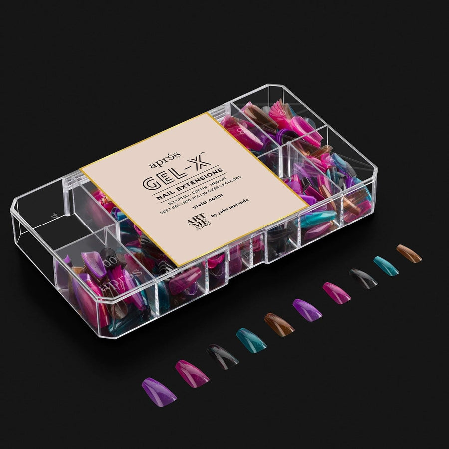 Apres ArtMe Gel-X Tips - Vivid Colour (Sculpted Coffin Medium) 500pcs Box - 10 Sizes
