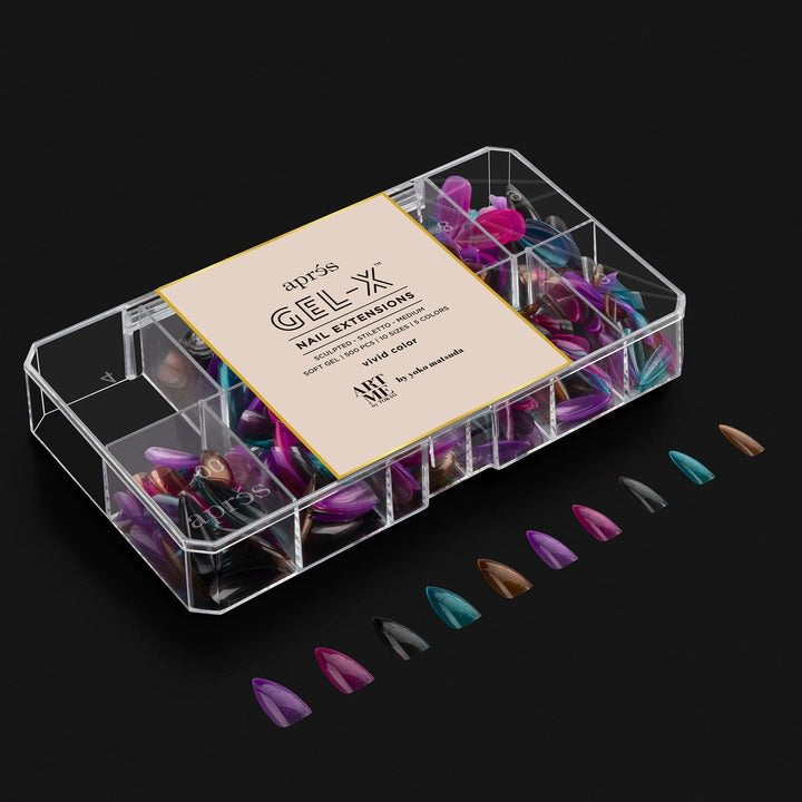 Apres ArtMe Gel-X Tips - Vivid Colour (Sculpted Stiletto Medium) 500pcs Box - 10 Sizes